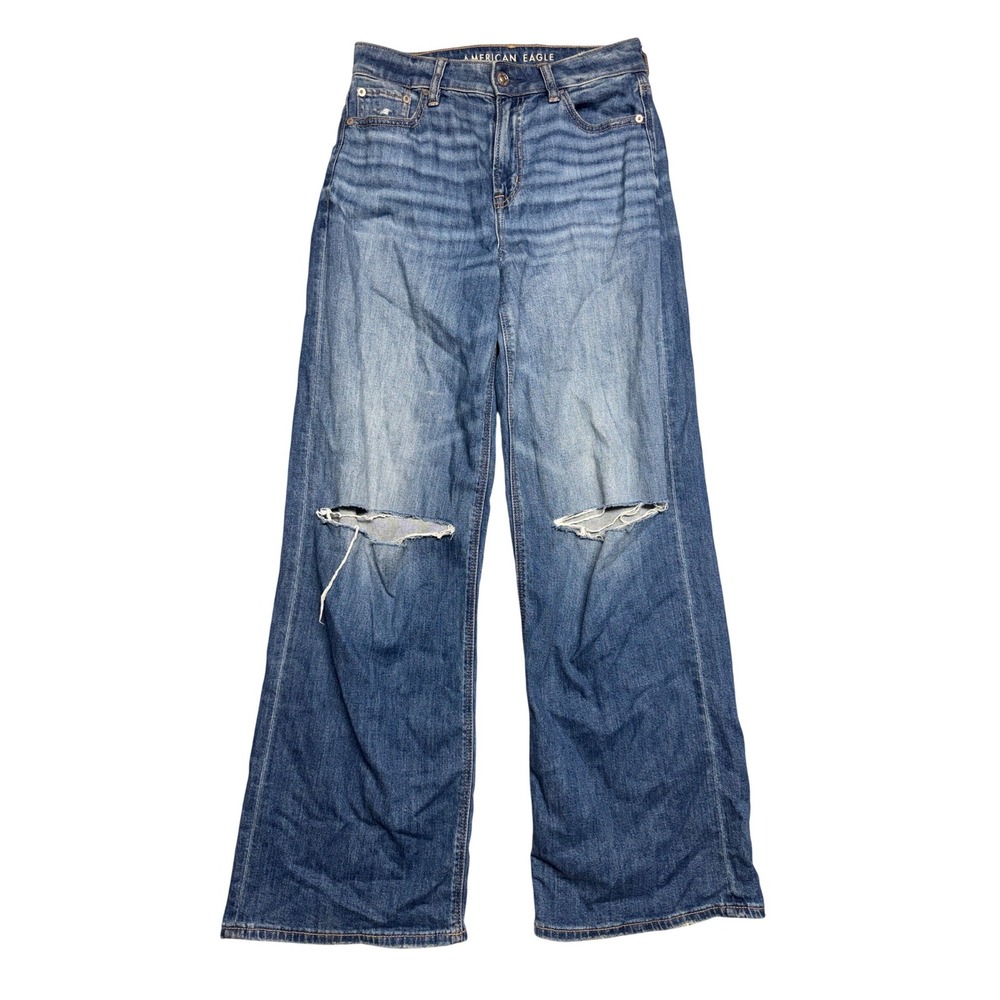 American Eagle Super High-Rise Baggy Wide Leg Distressed Jeans Size 0 Regular